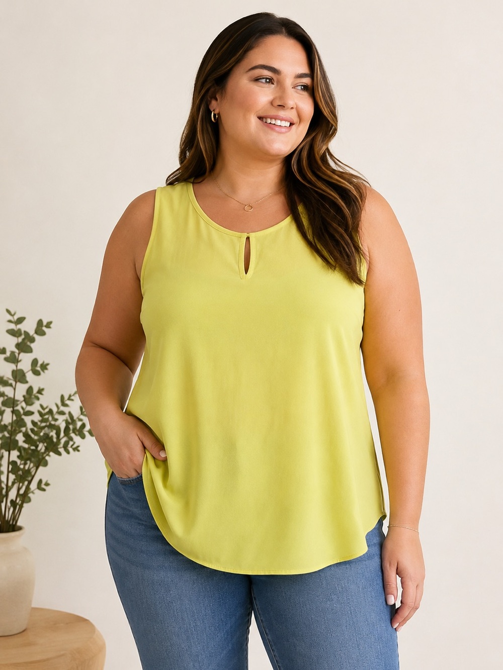 Violet & Claire Yellow Sleeveless Keyhole Camisole